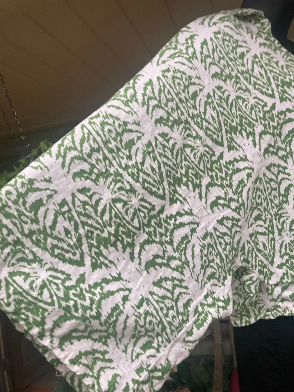Panama Jack Green and White Printed Tie-Front Button-Down Top - Picture 3 of 7